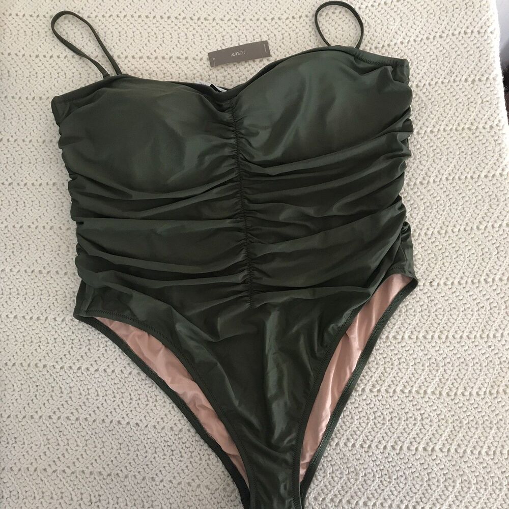 J Crew Womens Size 22 Ruched Sweetheart Swimsuit Green NWT